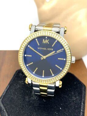 Michael Kors Womens Watch MKO1049 Quartz Blue Dial Two Tone Stainless Steel 38mm